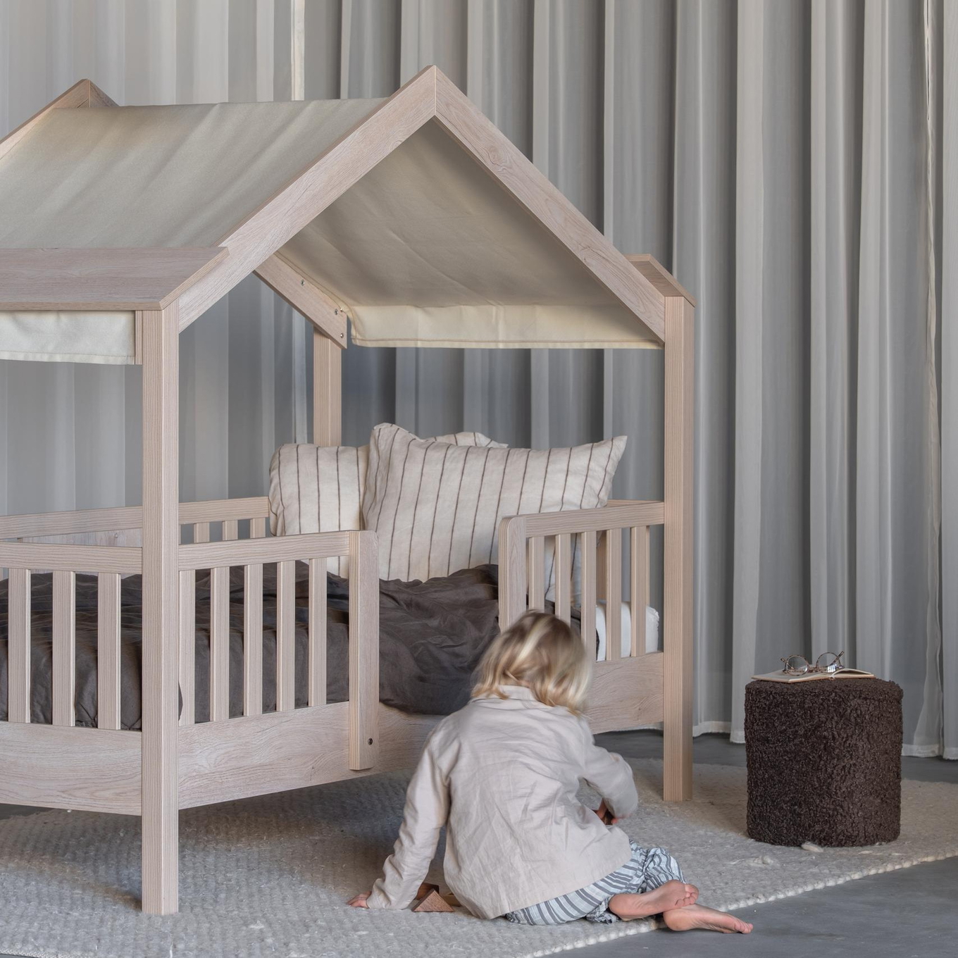 Hausbett My House Natural mit Stoffdach Butter #2