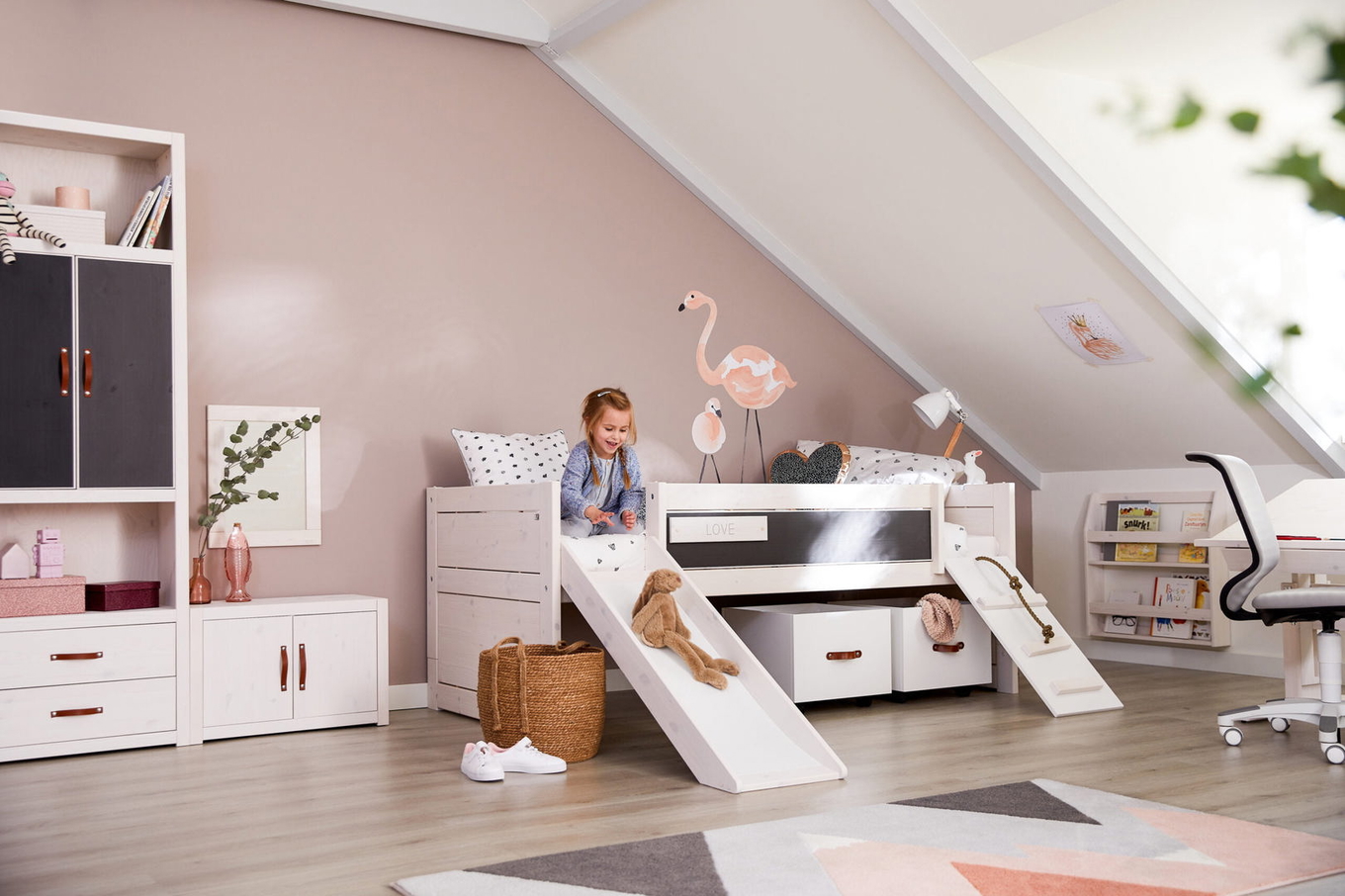 Kojenbett Climb & Slide Deluxe Lattenrost, Weiss lasiert 7