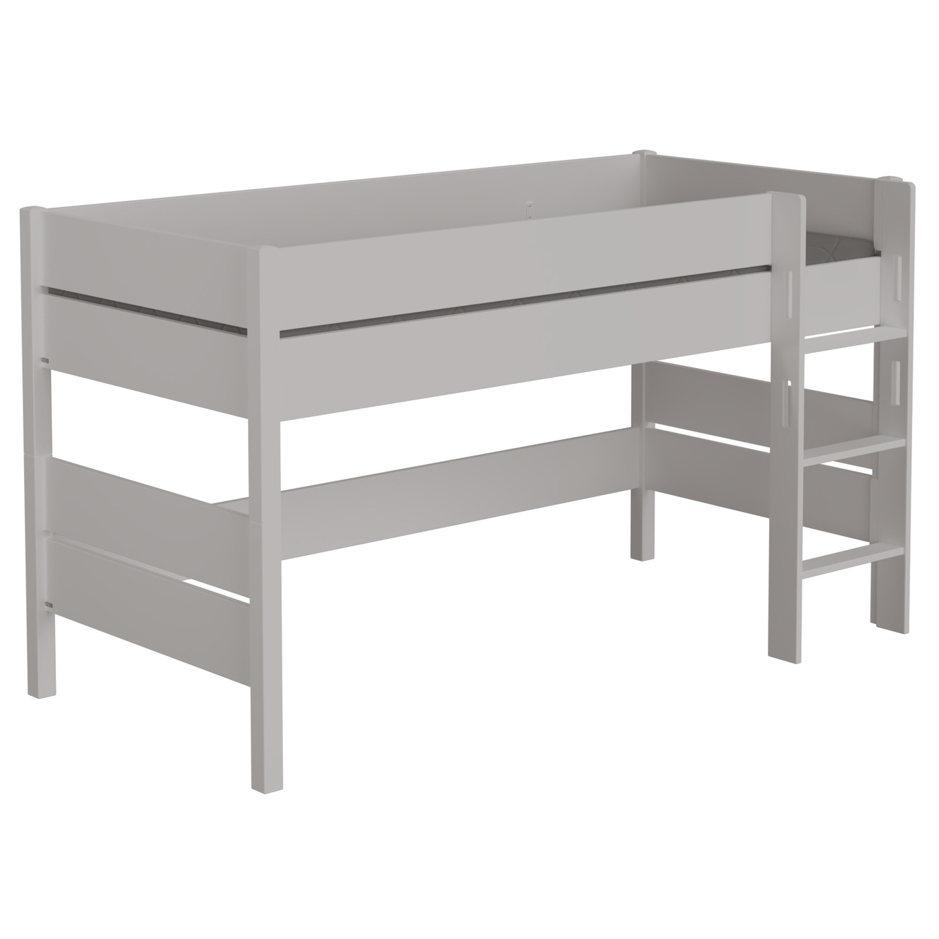 Halbhohes Bett Tiago Grau, mit gerader Leiter, 90 x 200 cm