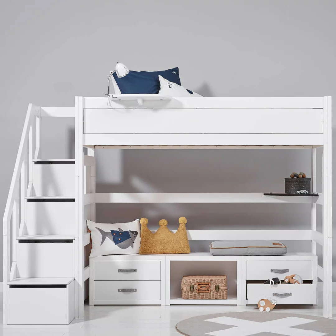 Hochbett mit Treppe 90x200cm Rollrost, Weiss #2