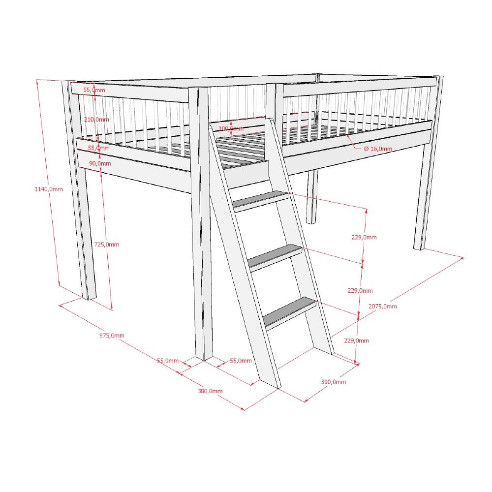 Halbhohes Bett Forrest mit Leiter Natur 3