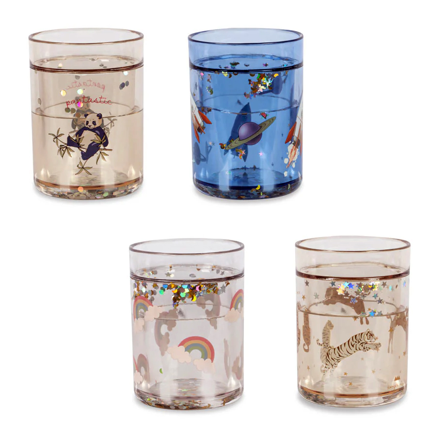 Becher 4er Set Blau mit Glitzer