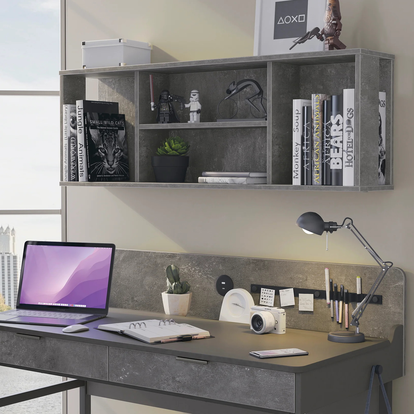 Wandregal Space Gray mit 4 Fächer #2