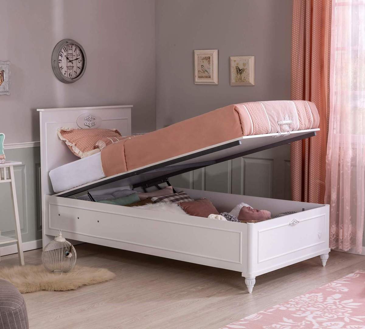 Bett Romantica mit Stauraum, 100 x 200 cm 3