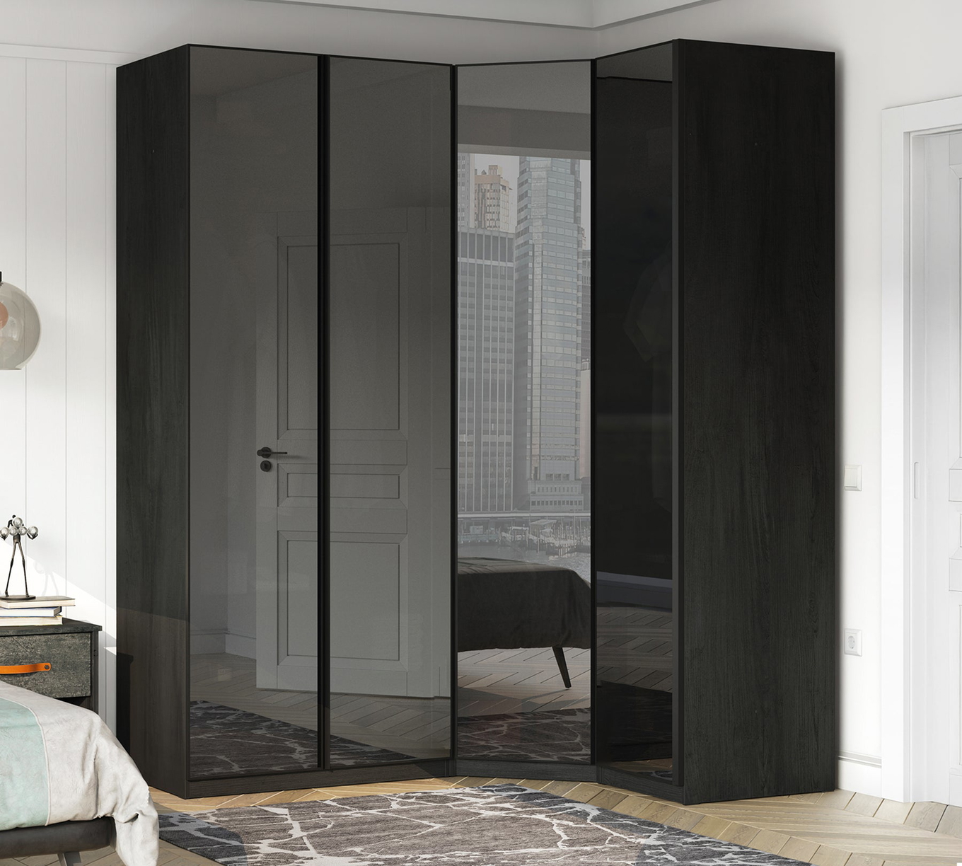 Kleiderschrank Black Glass Door 2-türig 4