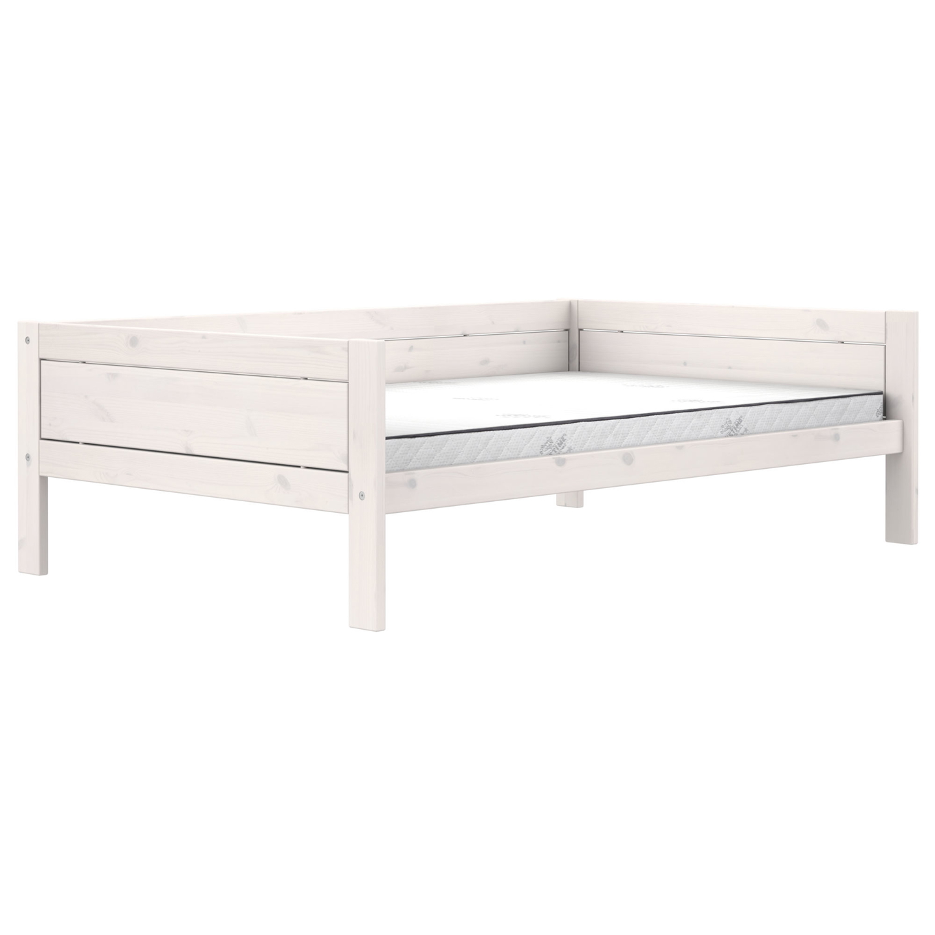 Basisbett 120 Lifetime Deluxe Lattenrost, Weiss lasiert