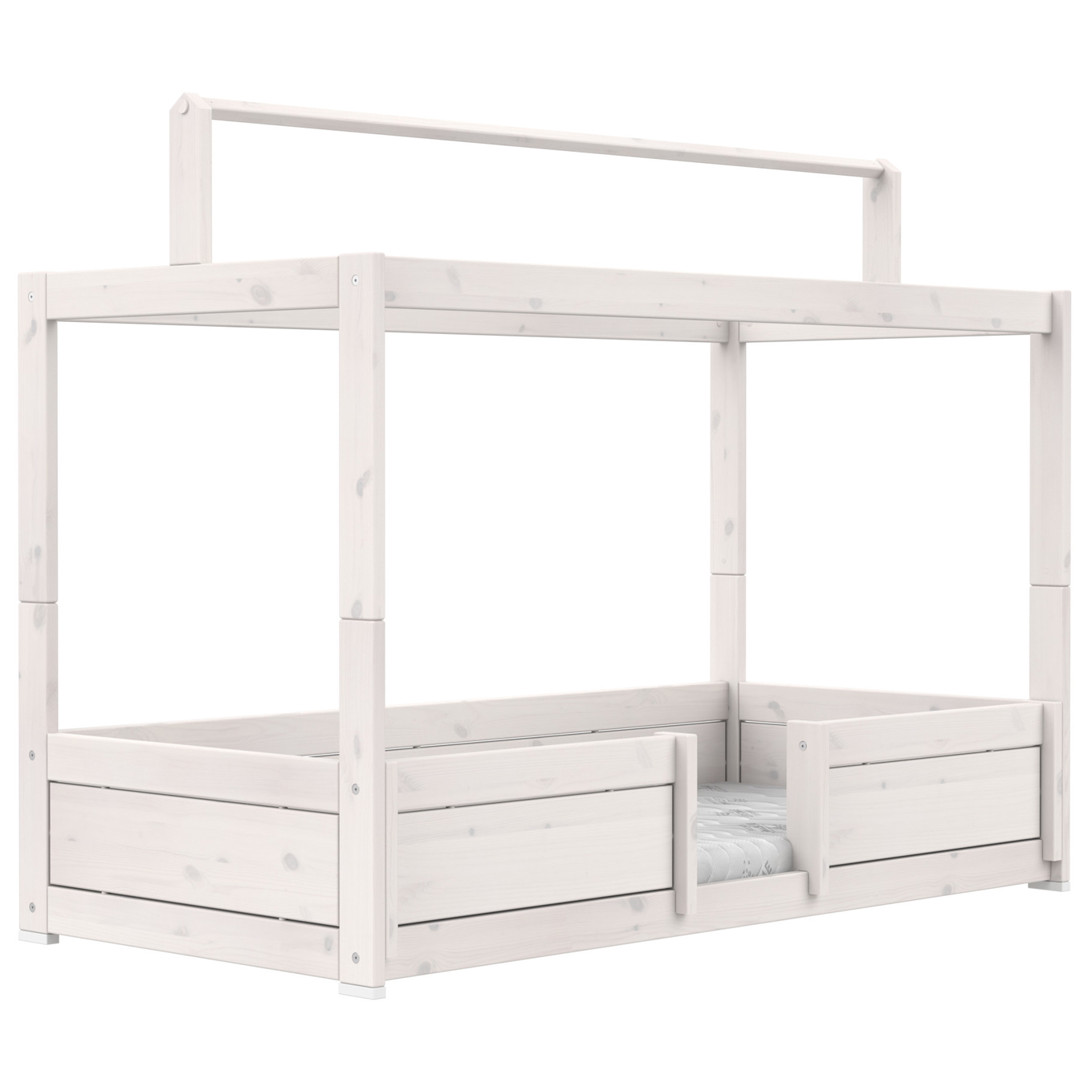 4 in 1 Bett mit Dachkonstruktion Deluxe Lattenrost, Weiss lasiert