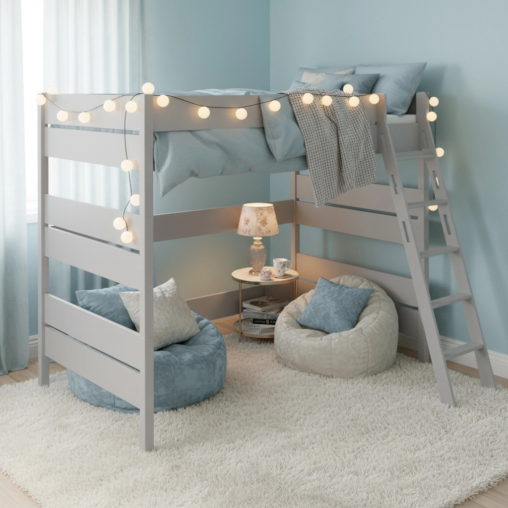 Hochbett Tiago Grau, mit Schrägleiter, 90 x 200 cm 4