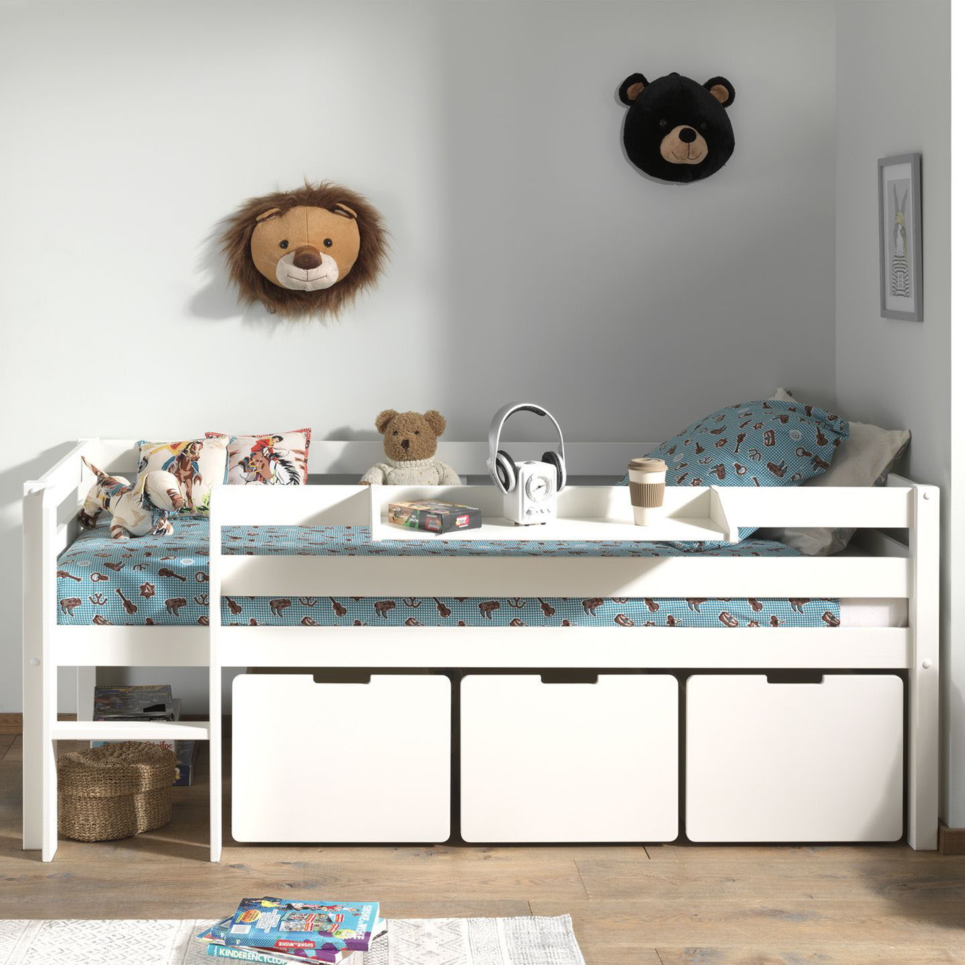 Bett Pino inkl. Hängeablage & Schubladen Set Weiss #2