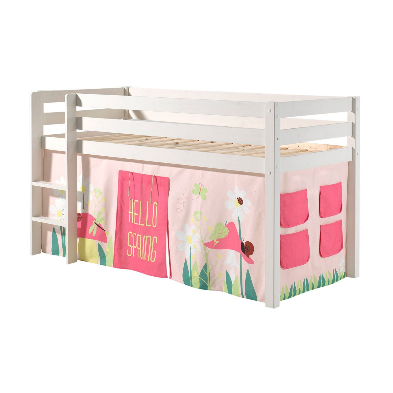 Halbhohes Bett Pino Spring Weiss, mit Spielvorhang 1