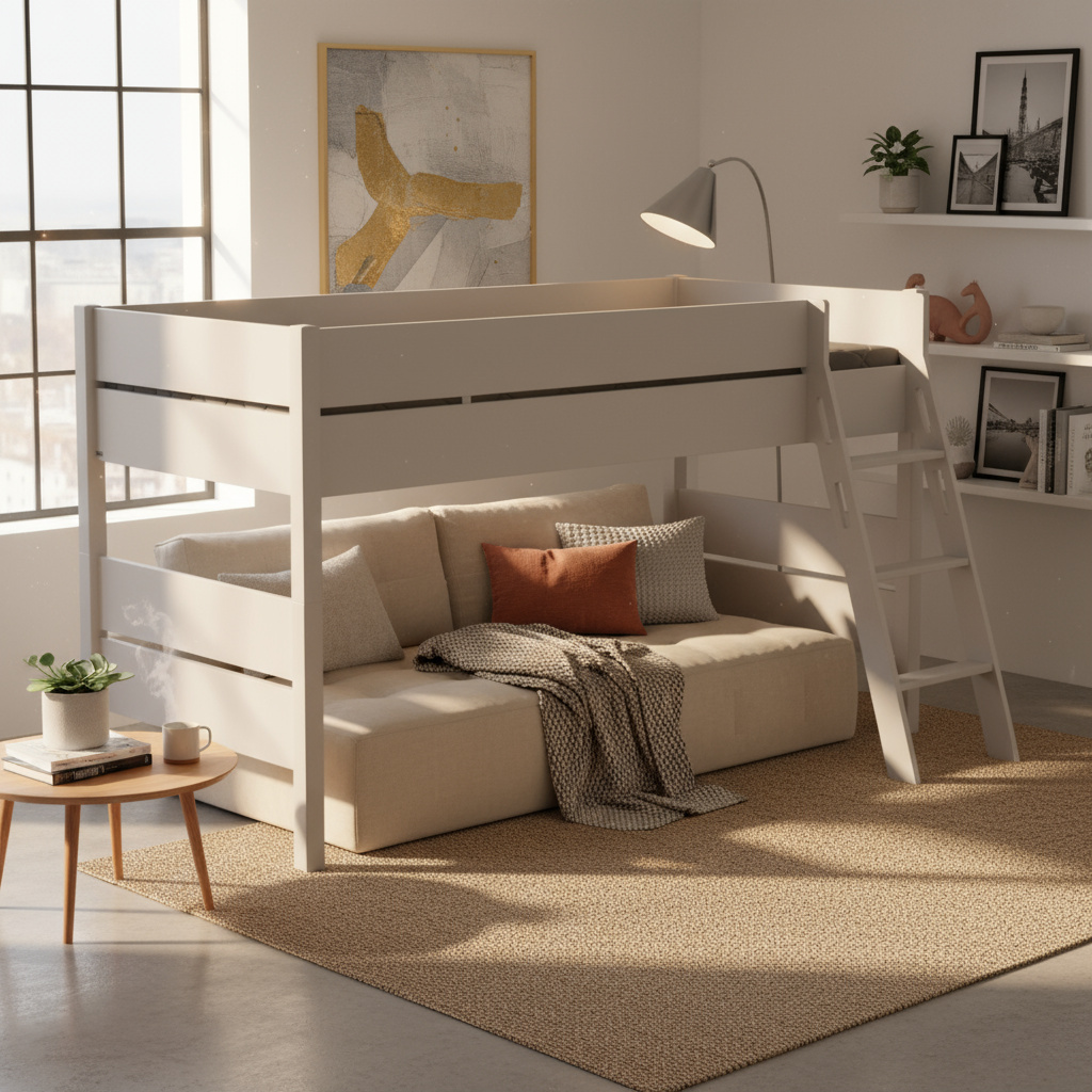 Halbhohes Bett Tiago Grau, mit Schrägleiter, 120 x 200 cm #2