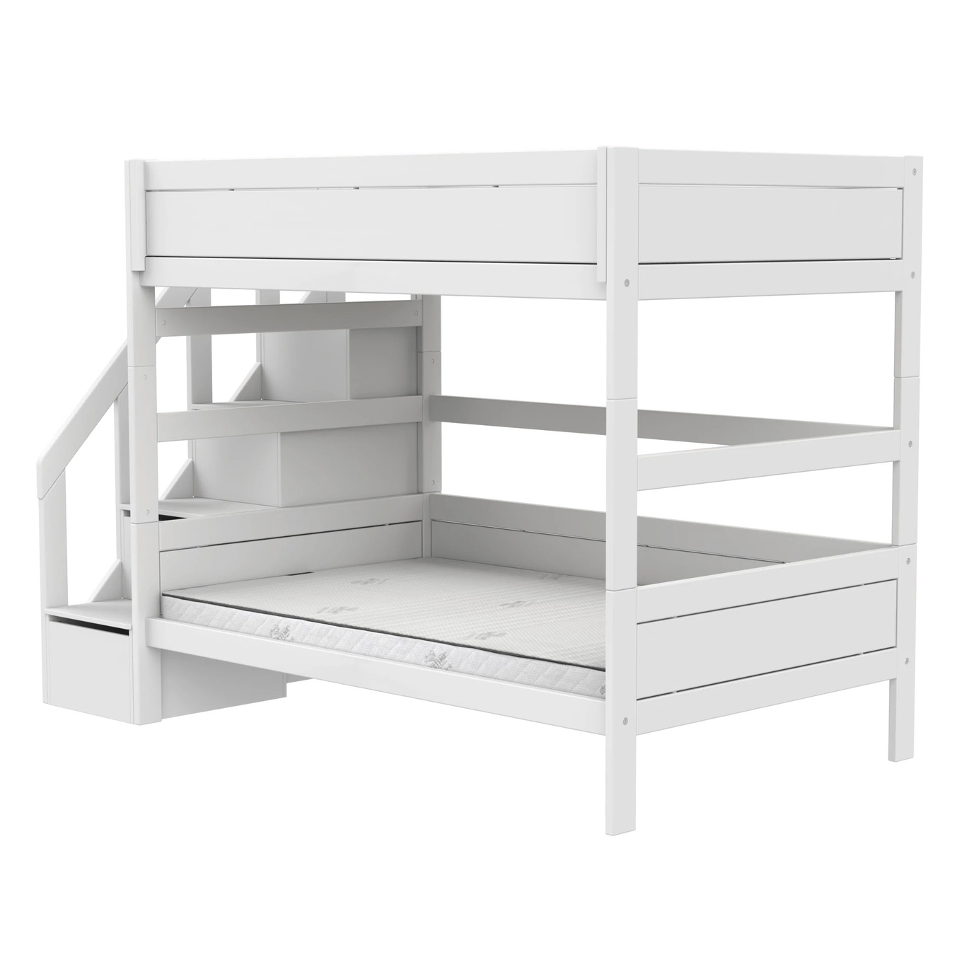 Etagenbett mit Treppe 120x200cm Rollrost, Weiss 3