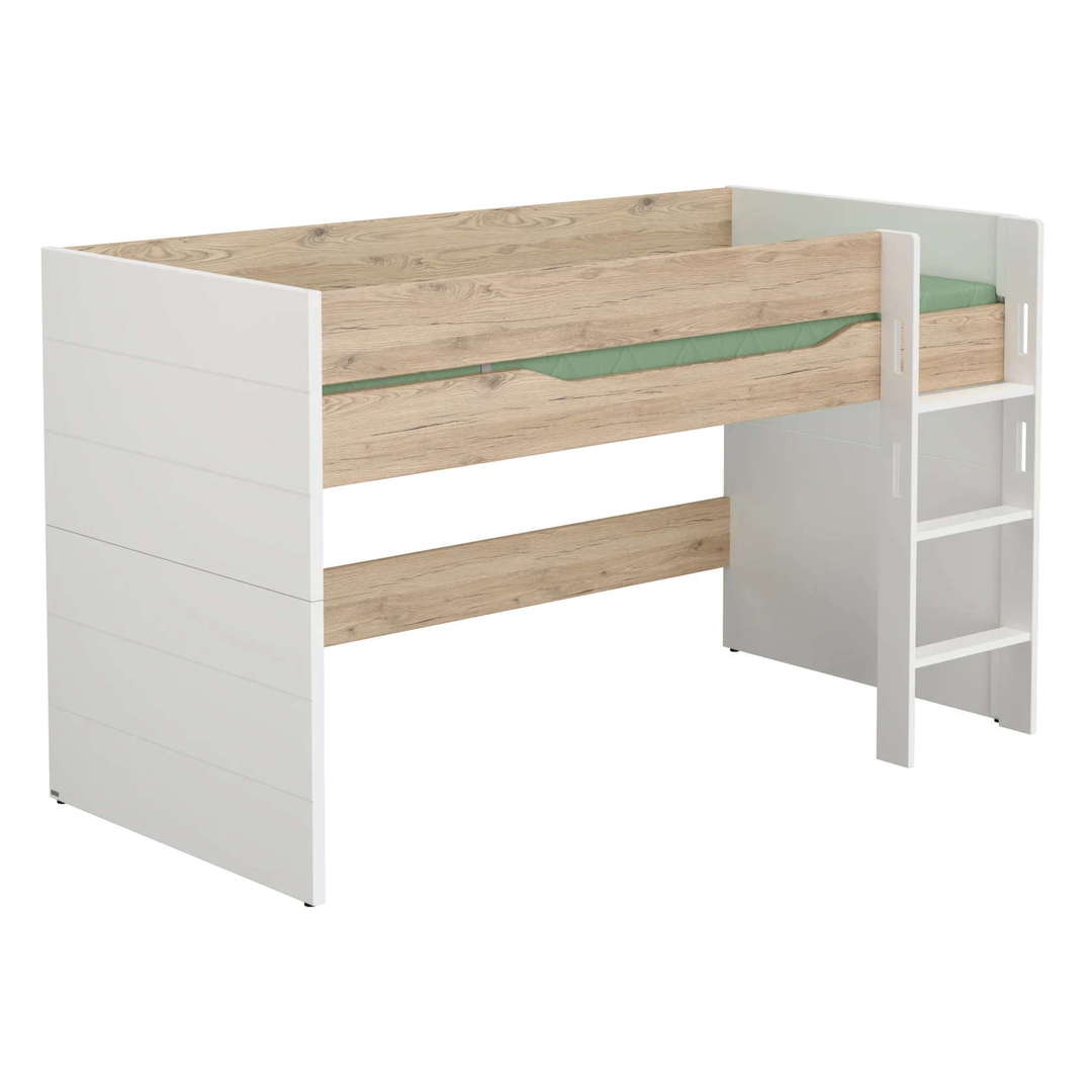 Halbhohes Bett Fionn mit gerader Leiter, 90 x 200 cm