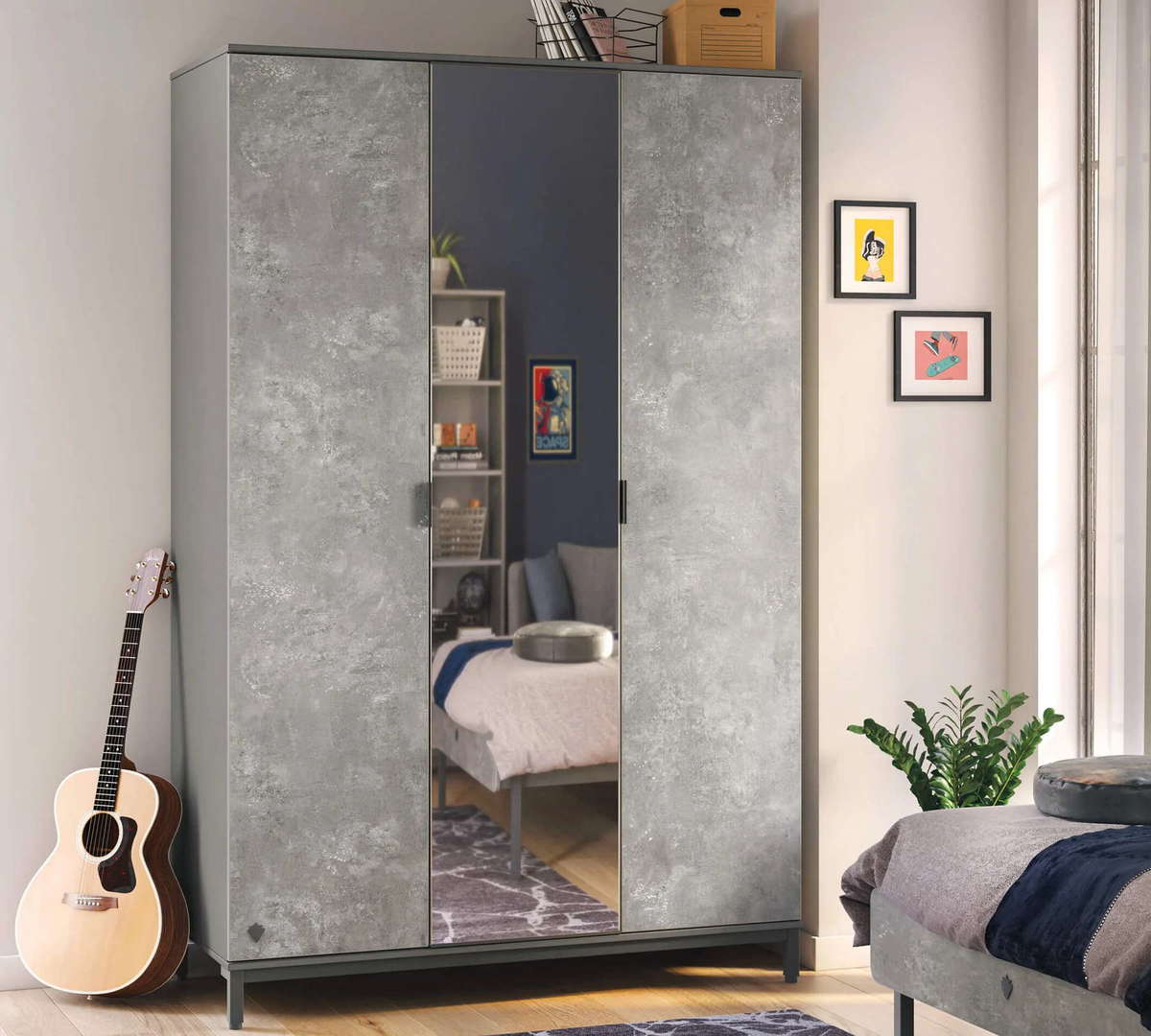 Kleiderschrank Space Gray 3-türig mit Spiegel #2