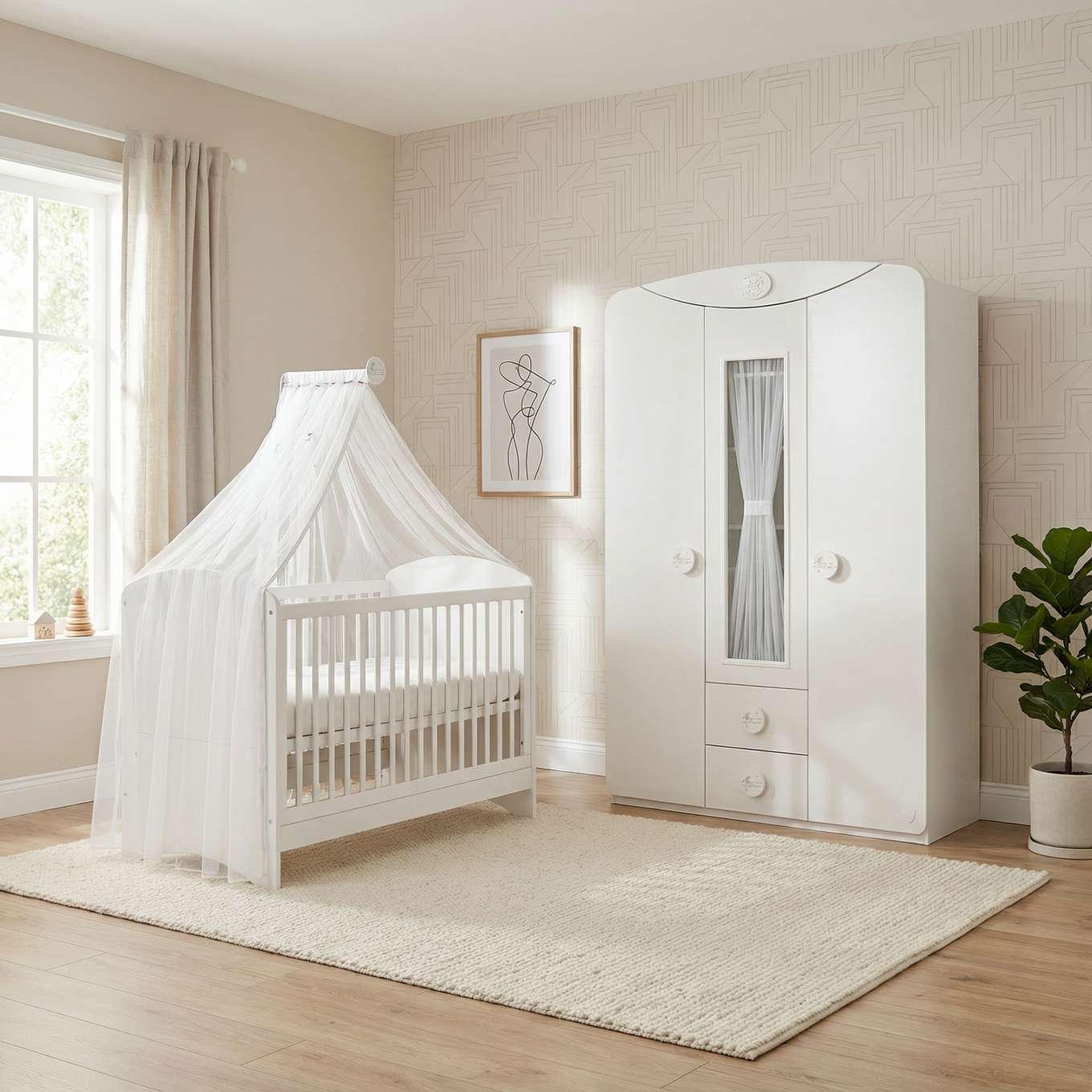 Kleiderschrank Baby Cotton 3-türig mit Fenster 3