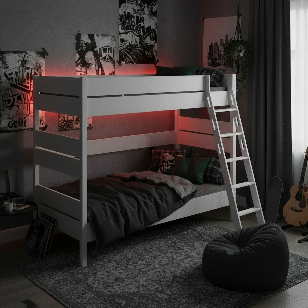 Hohes Etagenbett Tiago Grau, mit Schrägleiter, 90 x 200 cm 4