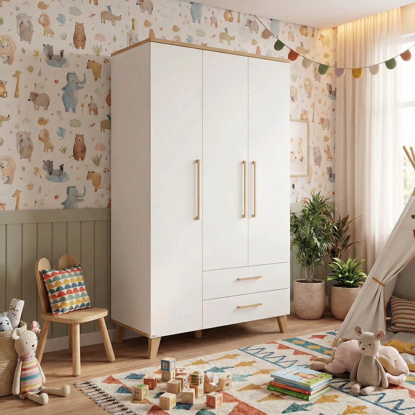 Kleiderschrank Oscar 3-türig mit Schubladen 5