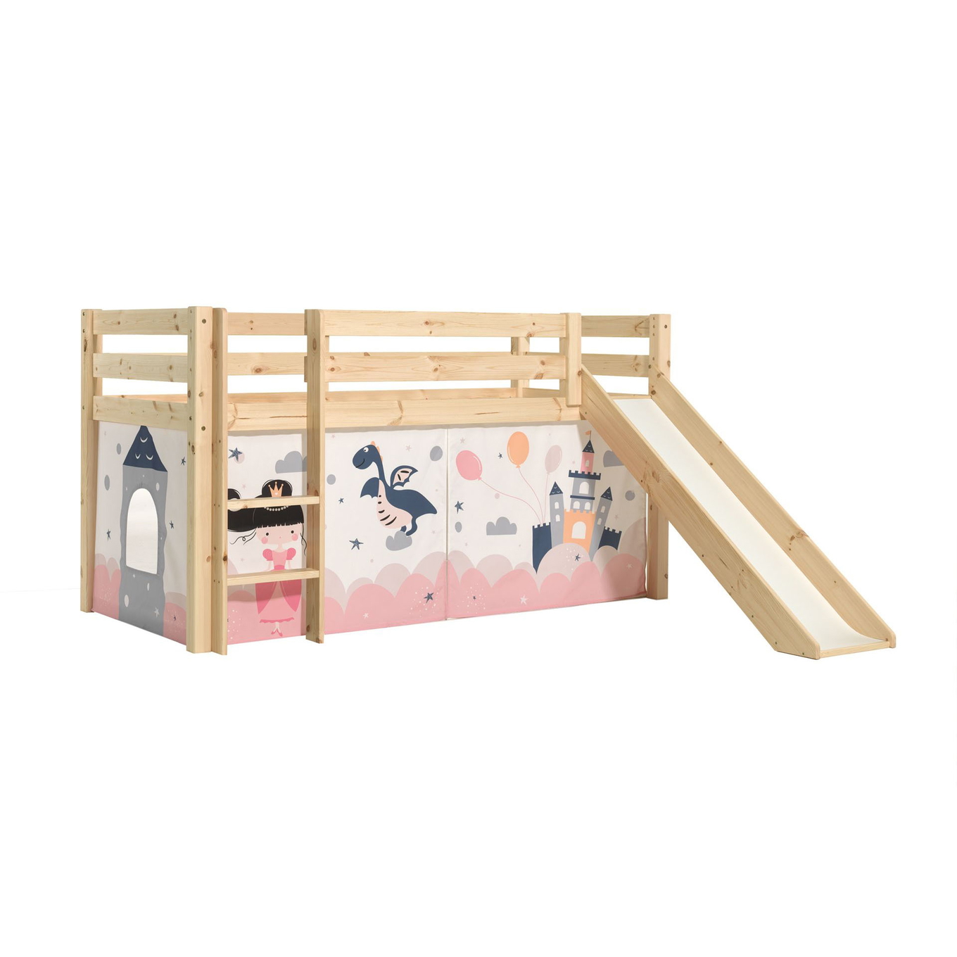 Halbhohes Bett Princess Sophie mit Rutsche Holz