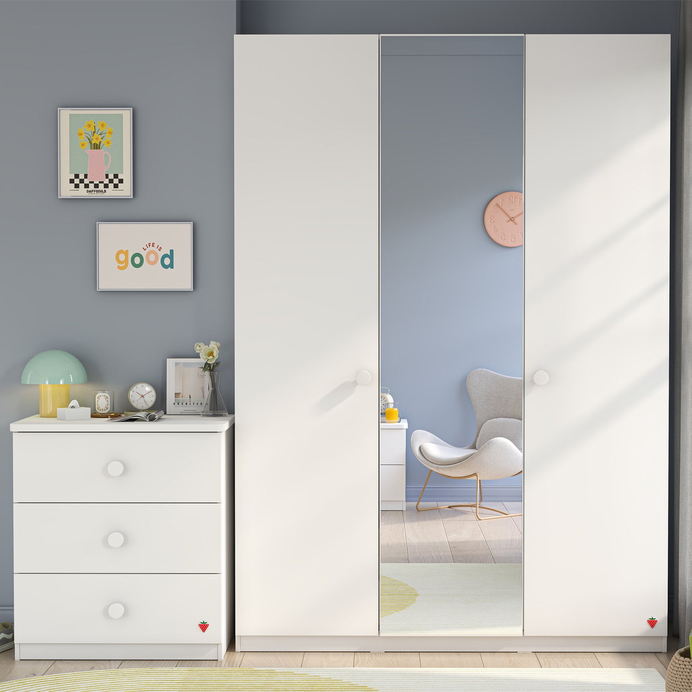 Kleiderschrank Varia White 3-türig mit Spiegel 3