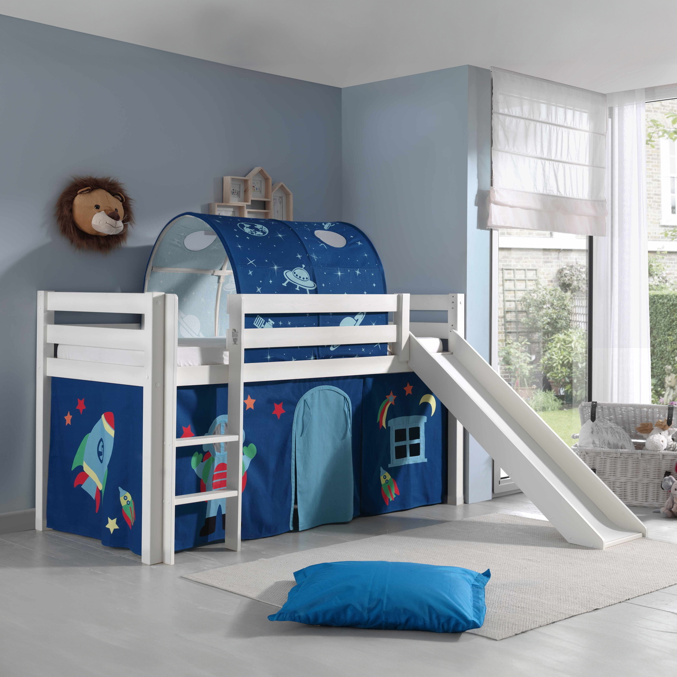 Halbhohes Bett Astro mit Rutsche Weiss, mit Spielvorhang und Höhle #2