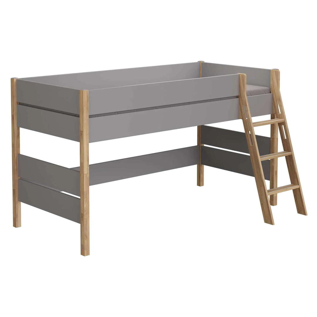 Halbhohes Bett Sten Grau, mit Schrägleiter