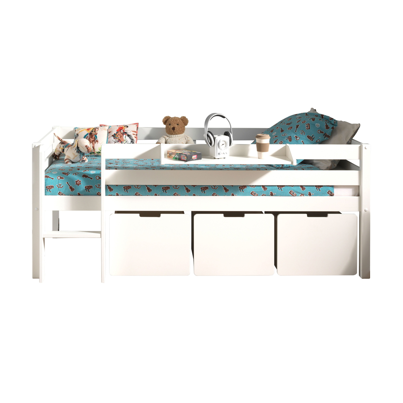 Bett Pino inkl. Hängeablage & Schubladen Set Weiss