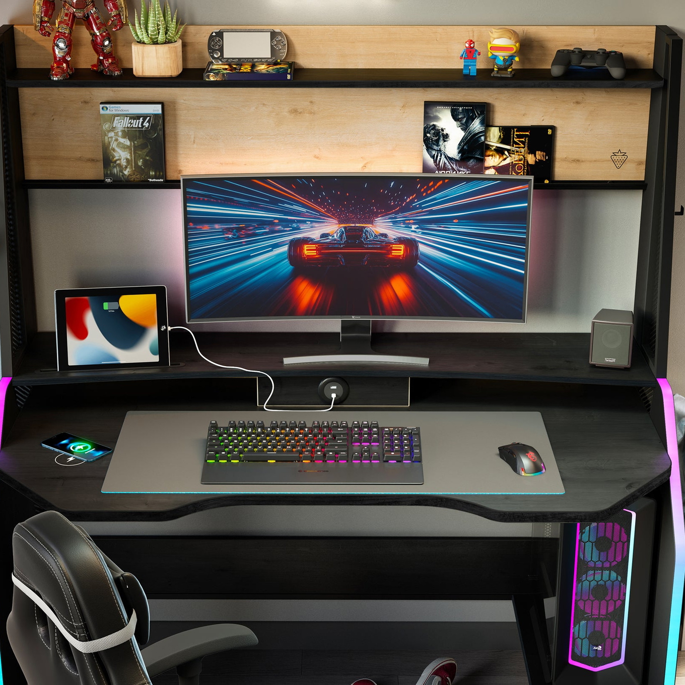 Schreibtisch Gaming Black mit Aufsatz 5