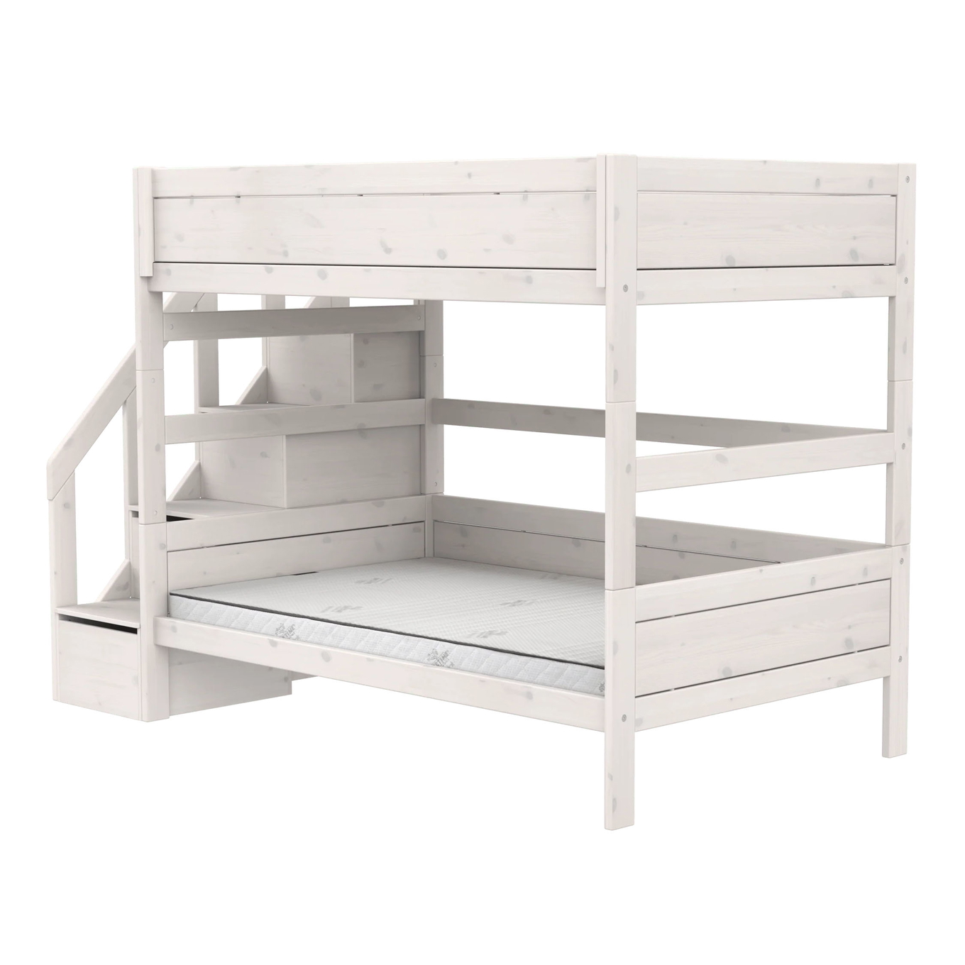 Etagenbett mit Treppe 120x200cm Rollrost, Weiss lasiert 3