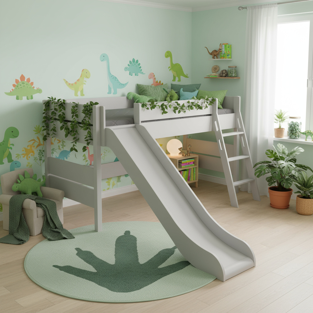 Halbhohes Bett Tiago mit Rutsche Grau, mit Schrägleiter, 90 x 200 cm 4