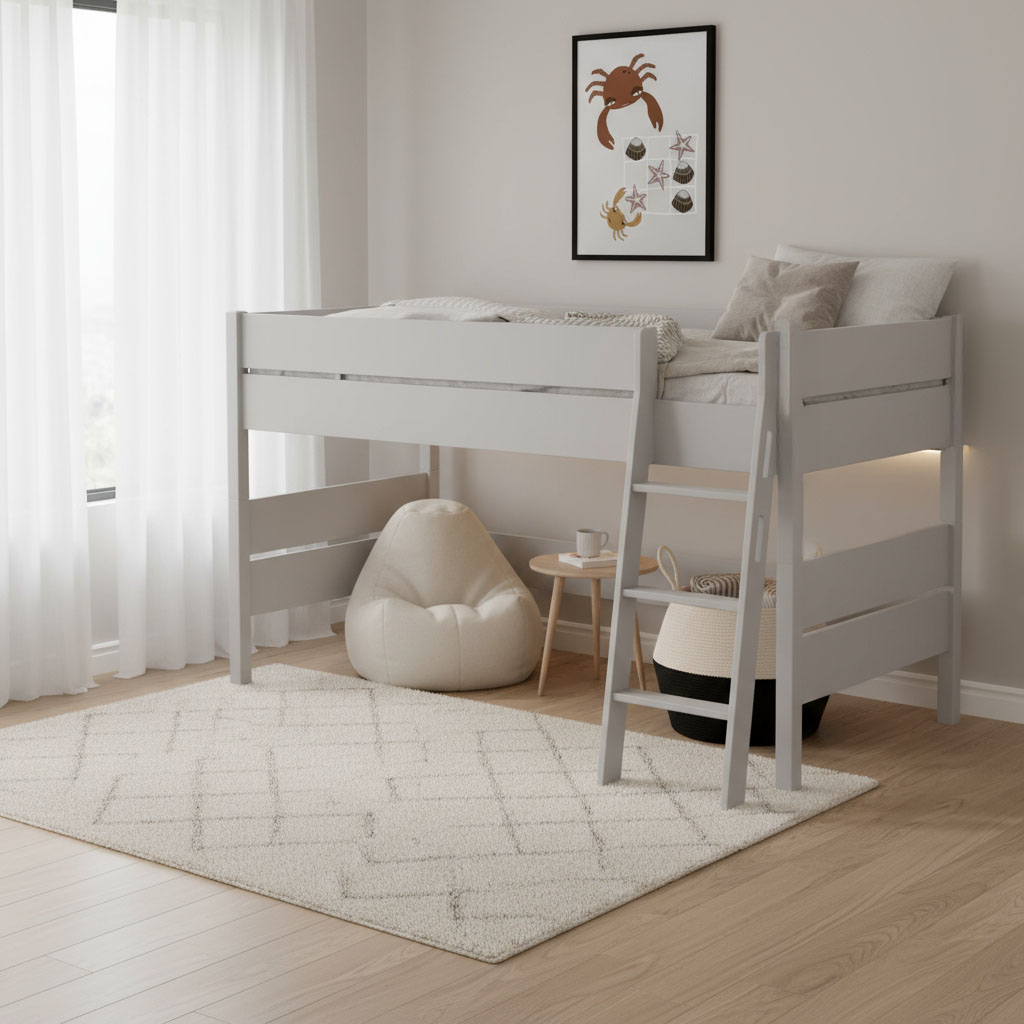 Halbhohes Bett Tiago Grau, mit Schrägleiter, 120 x 200 cm 3