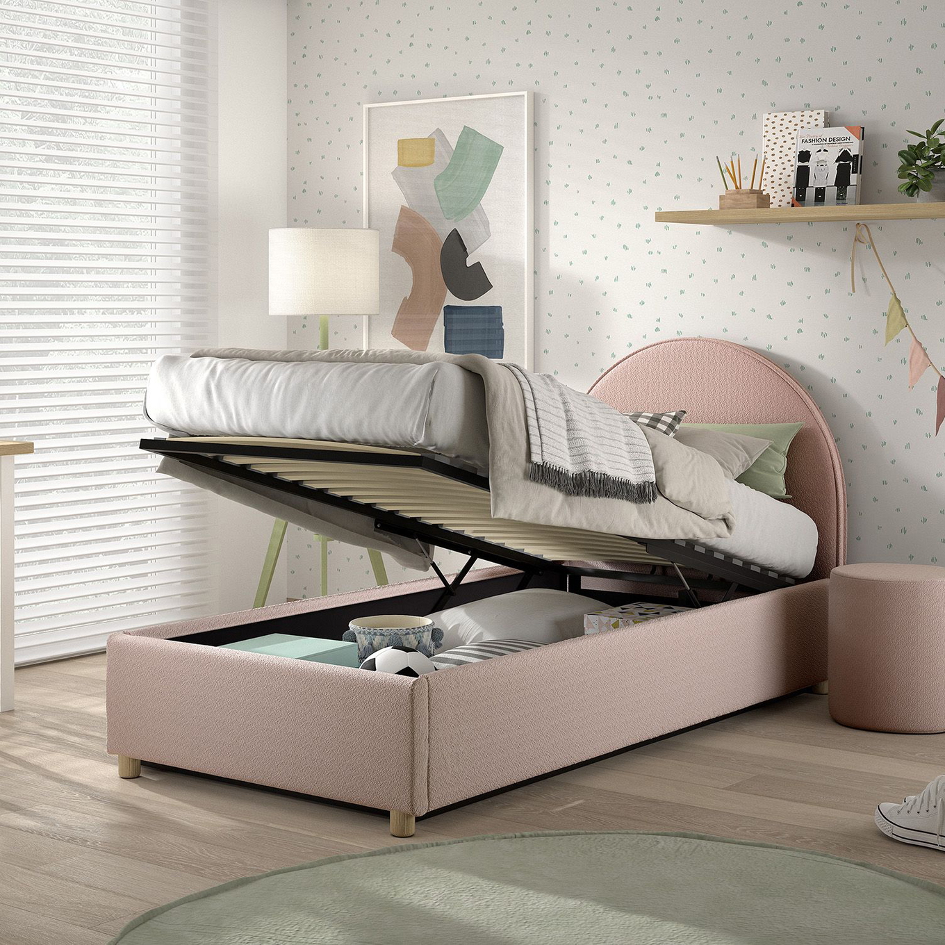 Bett Moon mit Stauraum Rosa, 90 x 200 cm #2