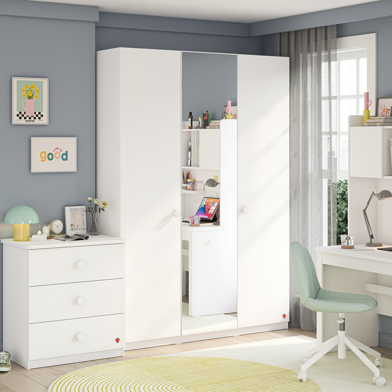 Kleiderschrank Varia White 3-türig mit Spiegel #2