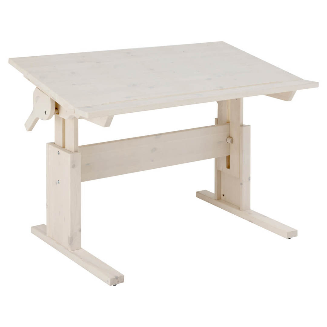 Schreibtisch Höhenverstellbar mit neigbare Tischplatte Weiss lasiert