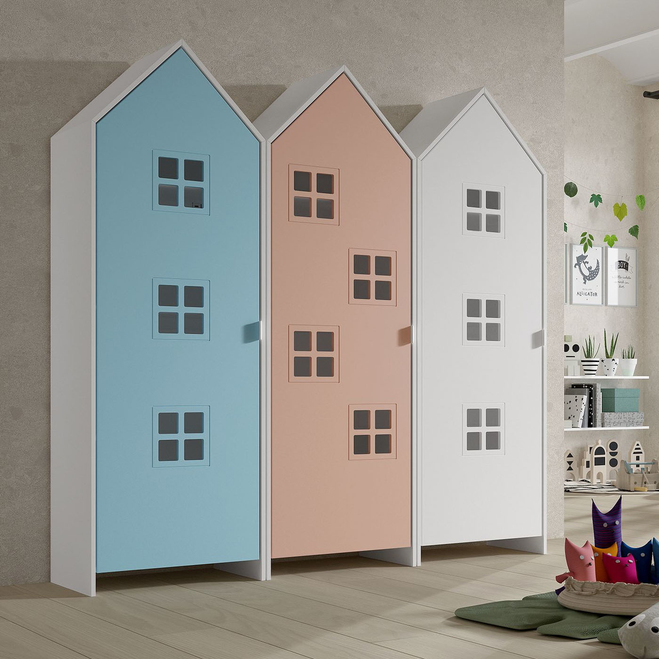 Schrank Casami Bruges 3-teilig Set Weiss, Altrosa, Türkis 2