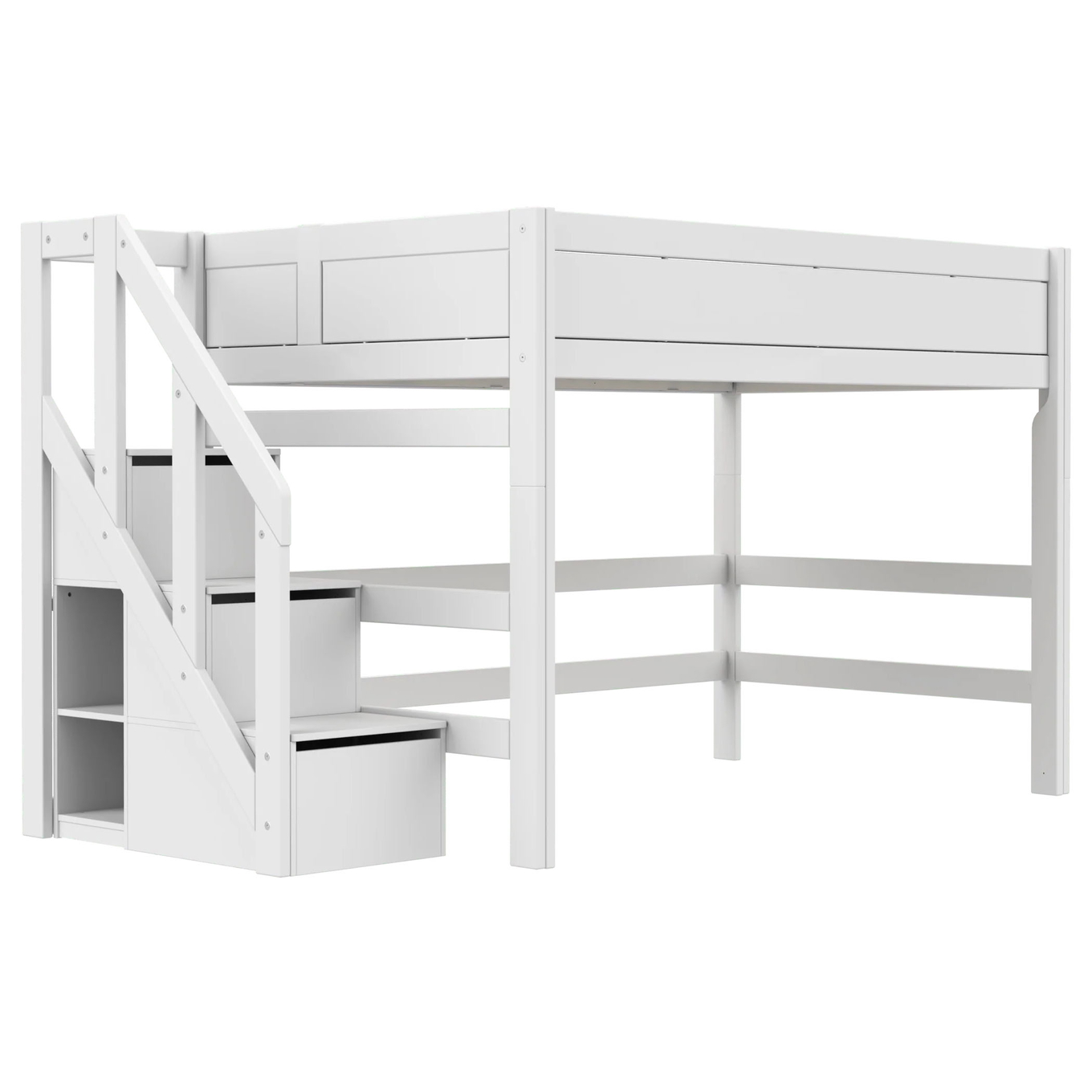 Mittelhohes Bett mit Treppe 120x200cm Deluxe Lattenrost, Weiss
