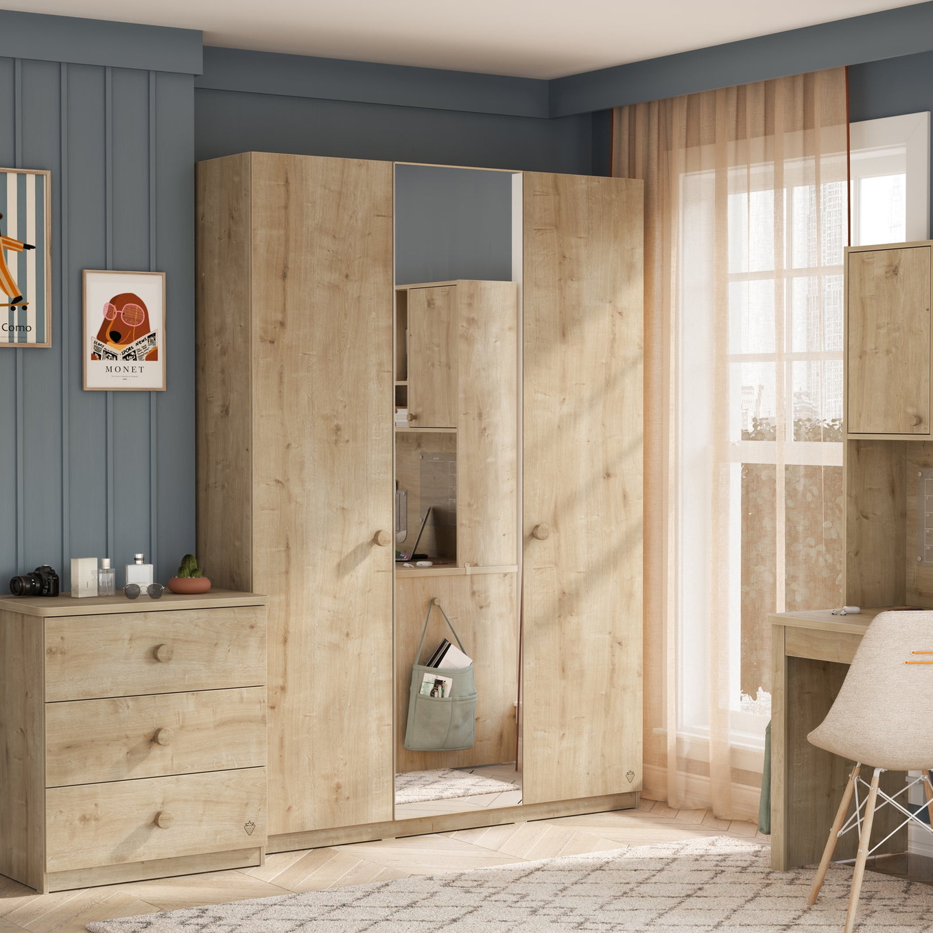 Kleiderschrank Mocha 3-türig mit Spiegel 4