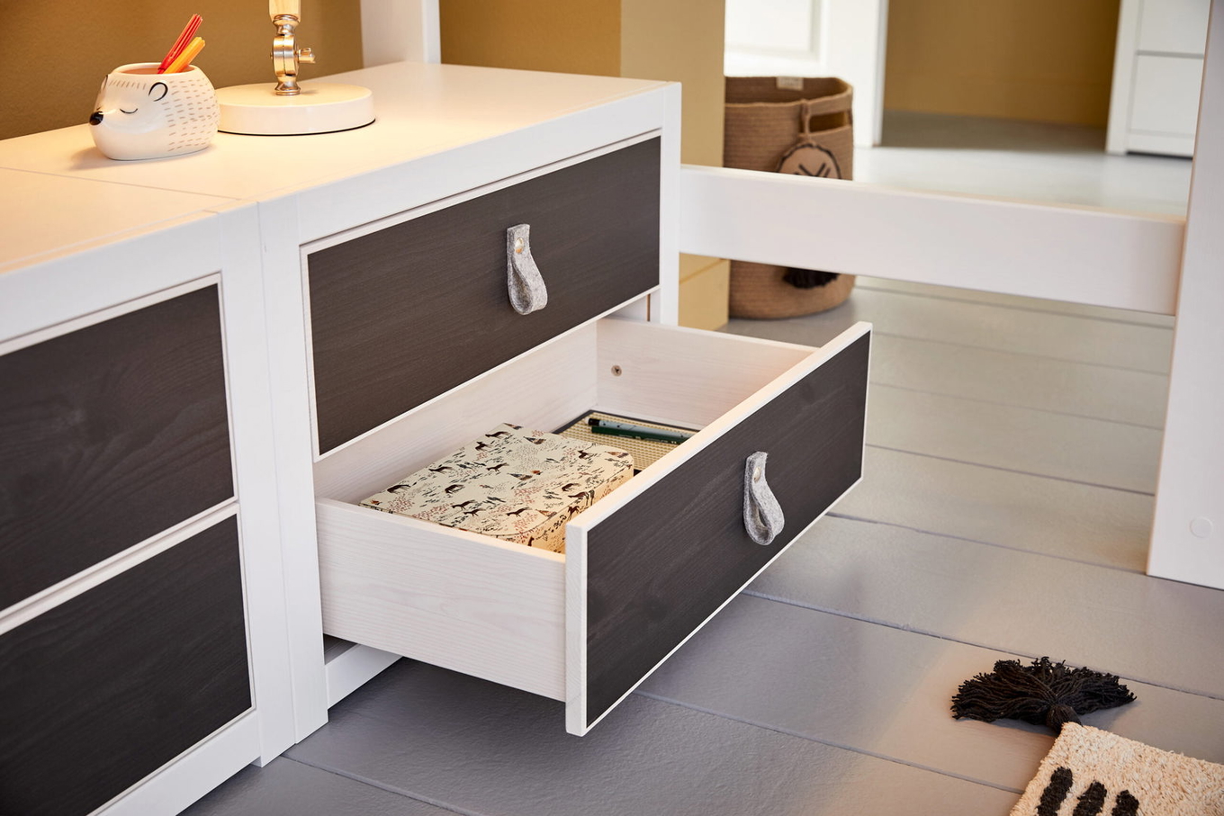 Hochbett mit Treppe inkl. Schubladenset Rollrost, Weiss #2