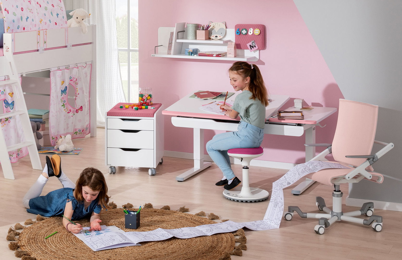 Schreibtisch Teenio 130 GT Weiss Platte Rechts Weiss, Rosa 6