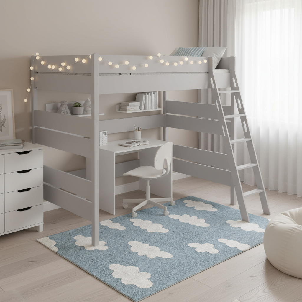 Hochbett Tiago Grau, mit Schrägleiter, 120 x 200 cm 3