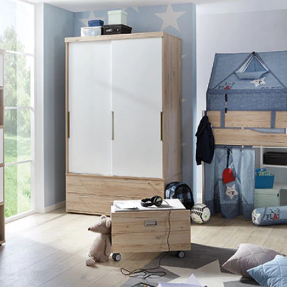 Kleiderschrank Fionn mit Schiebetüren Schmal Front 2x Eiche #2