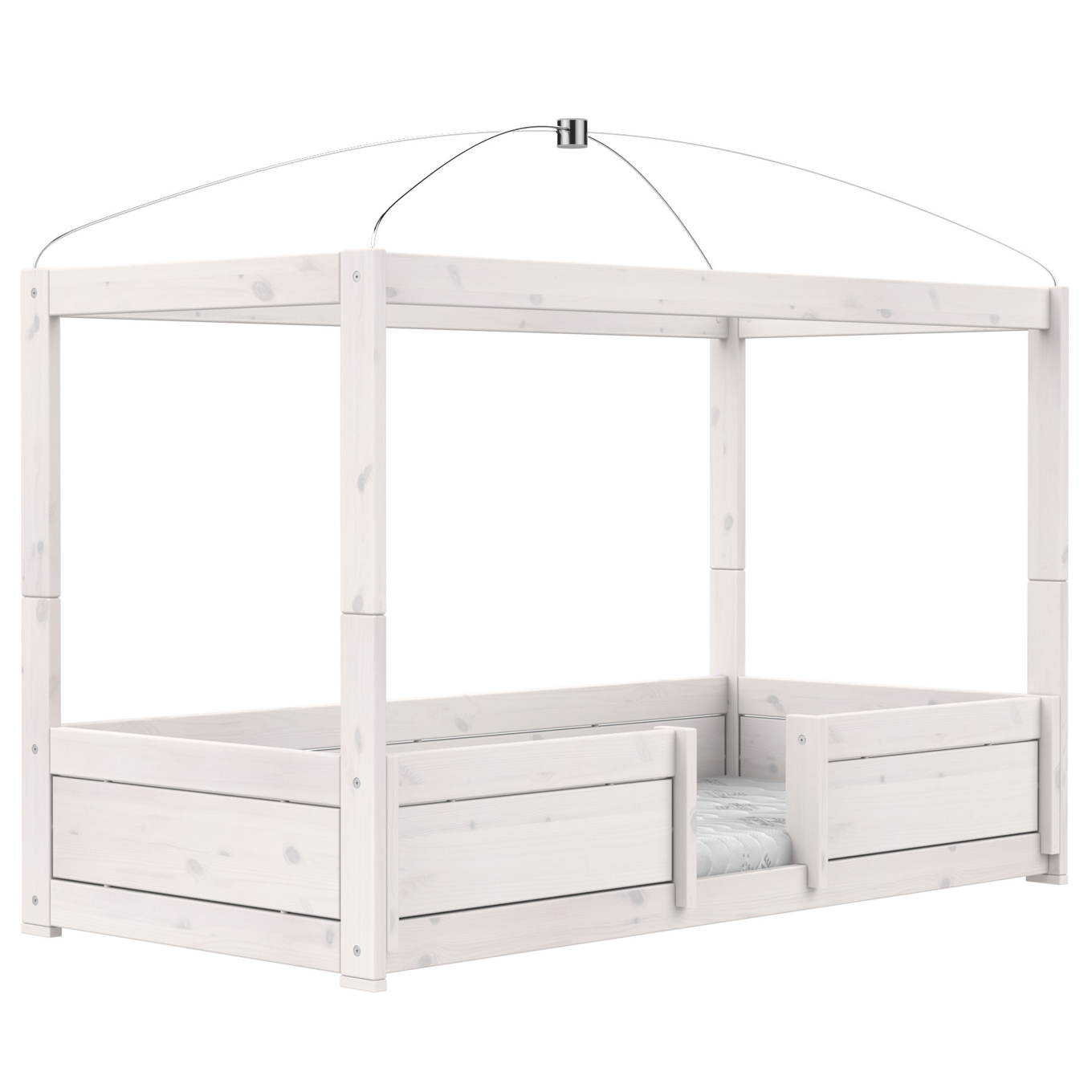4 in 1 Bett mit Himmel Deluxe Lattenrost, Weiss lasiert 1
