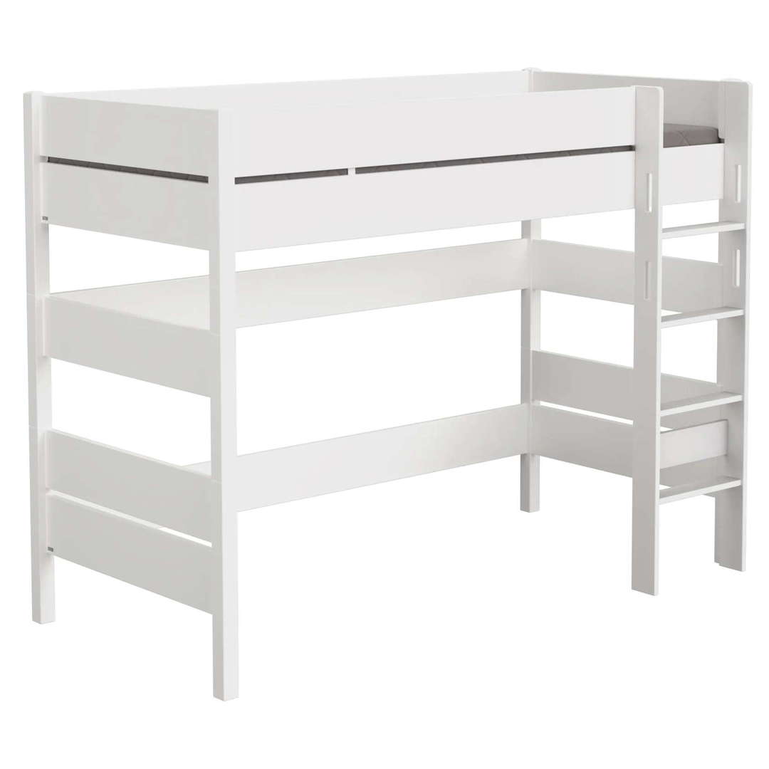 Mittelhohes Bett Tiago Weiss, mit gerader Leiter, 120 x 200 cm