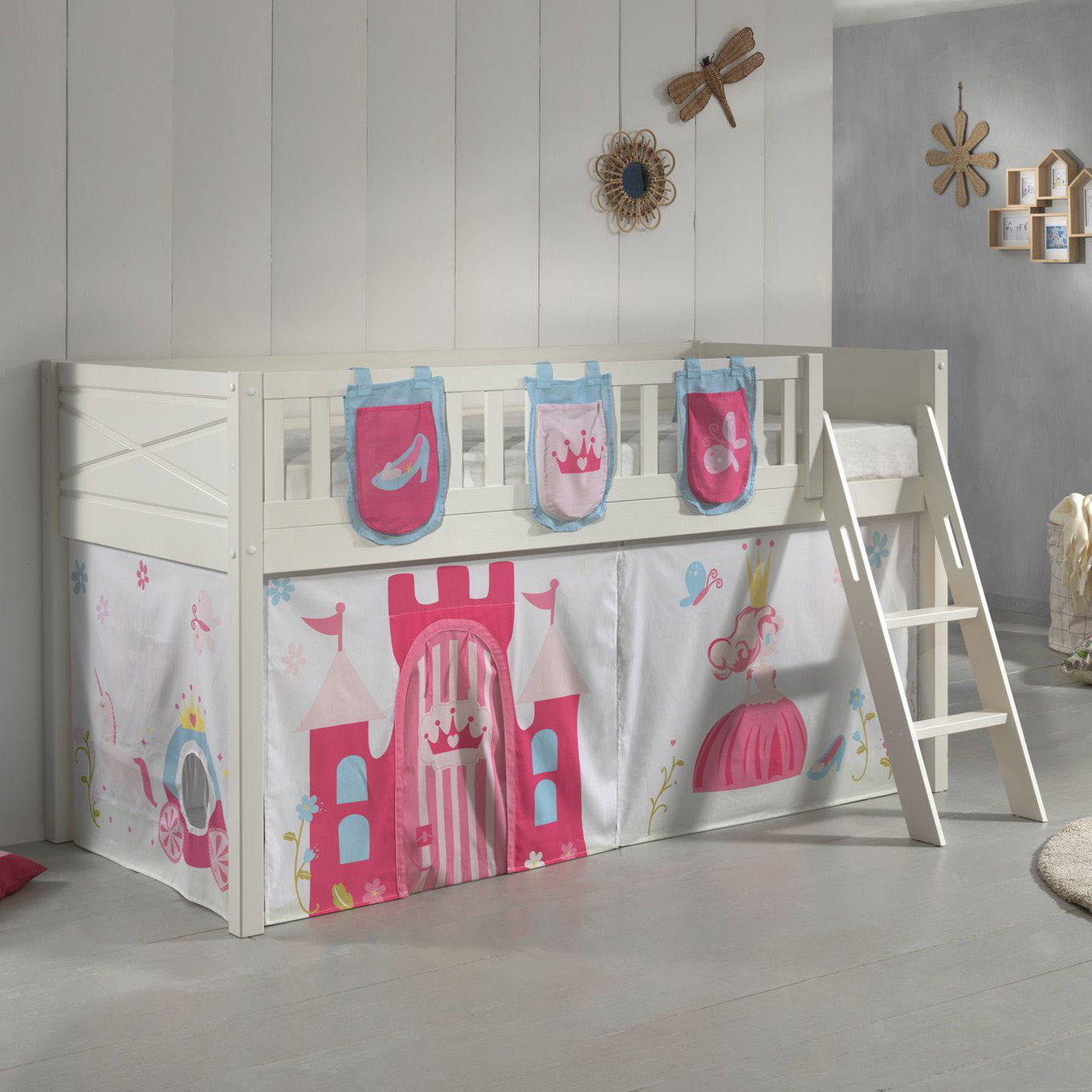 Halbhohes Bett Scott Princess mit Spielvorhang und Betttaschen #2