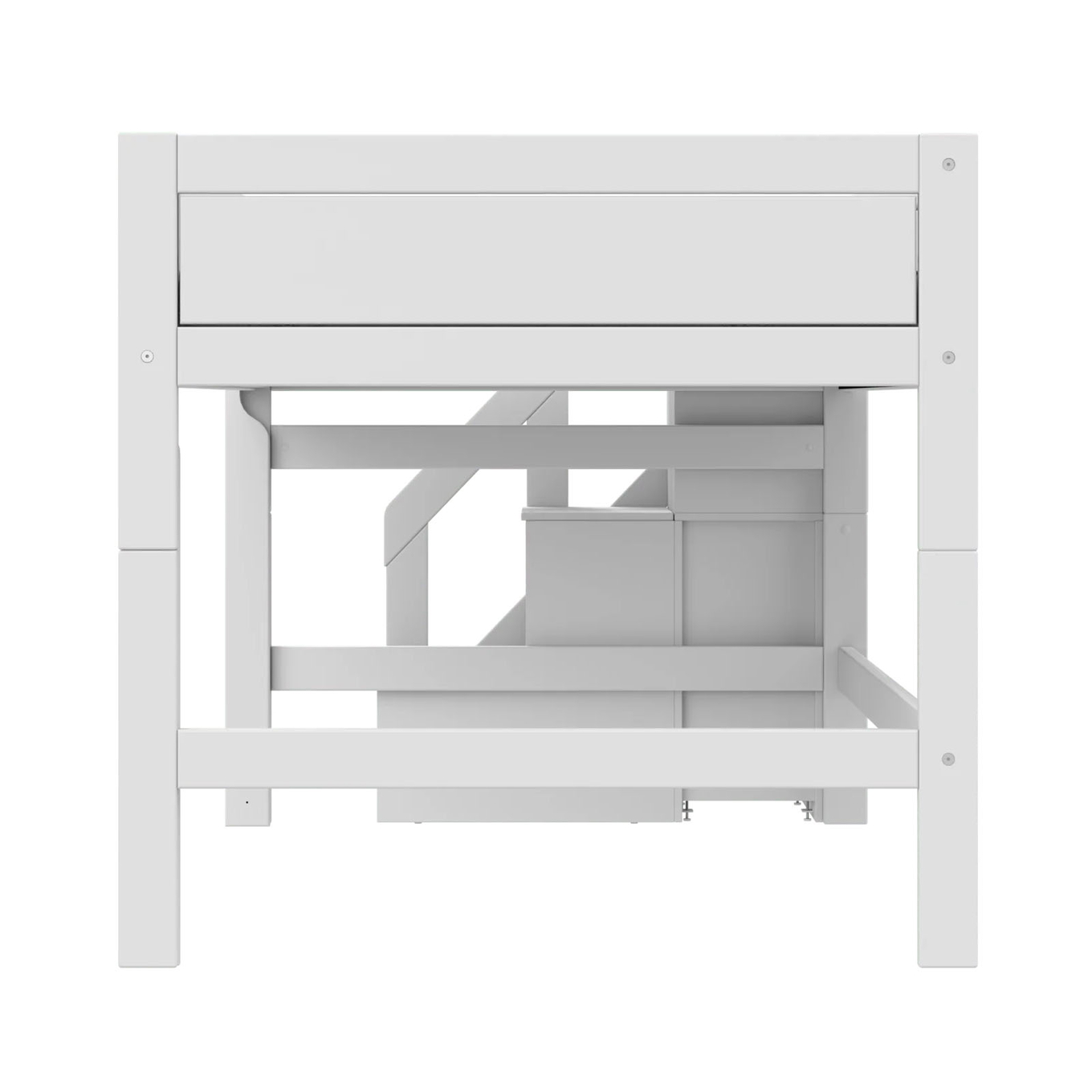 Halbhohes Bett mit Treppe 120x200cm Rollrost, Weiss 4