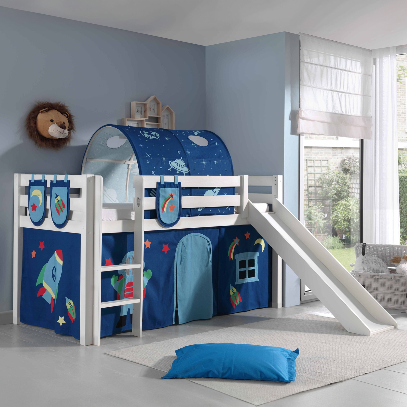 Halbhohes Bett Astro mit Rutsche Weiss, mit Spielvorhang, Höhle und Betttaschen #2