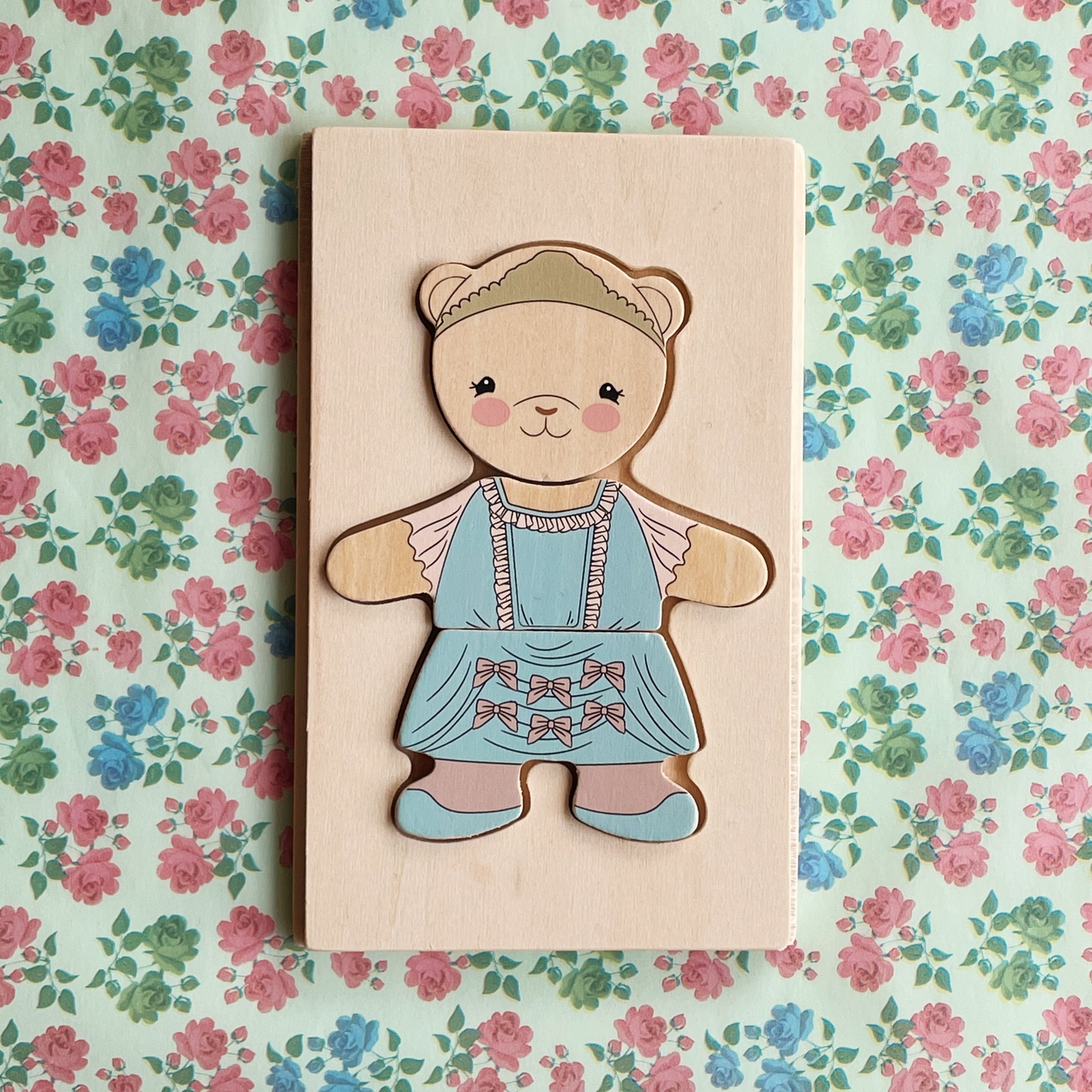 Holz-Teddy-Anziehpuzzle FSC Dusty Pink 4