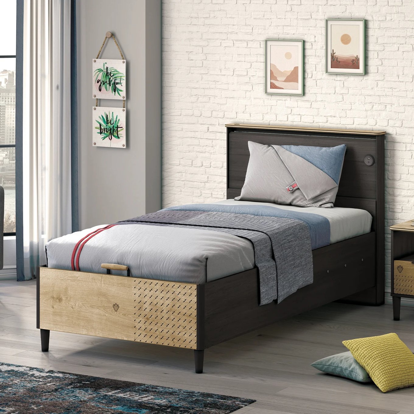 Bett Black mit Kopfteil mit Stauraum, 100 x 200 cm #2