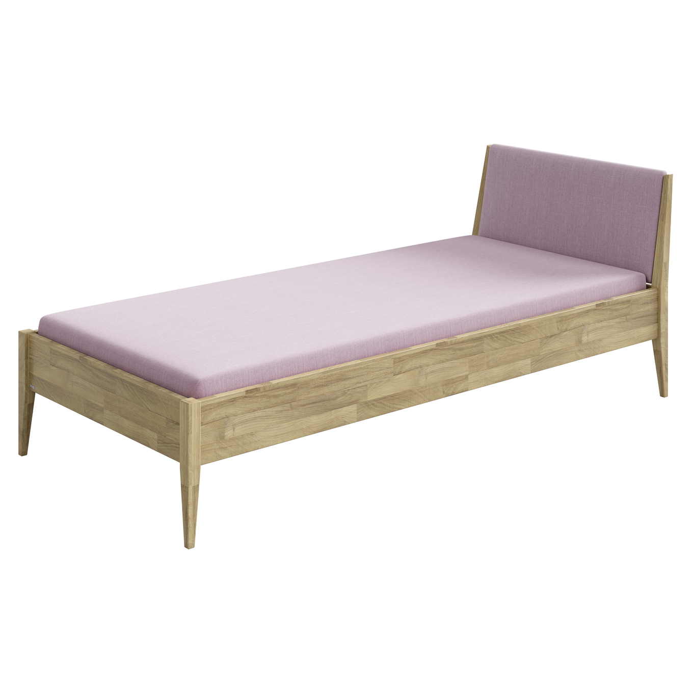 Bett Stiene mit gepolstertem Betthaupt Eiche Dunkelrosa, 90 x 200 cm