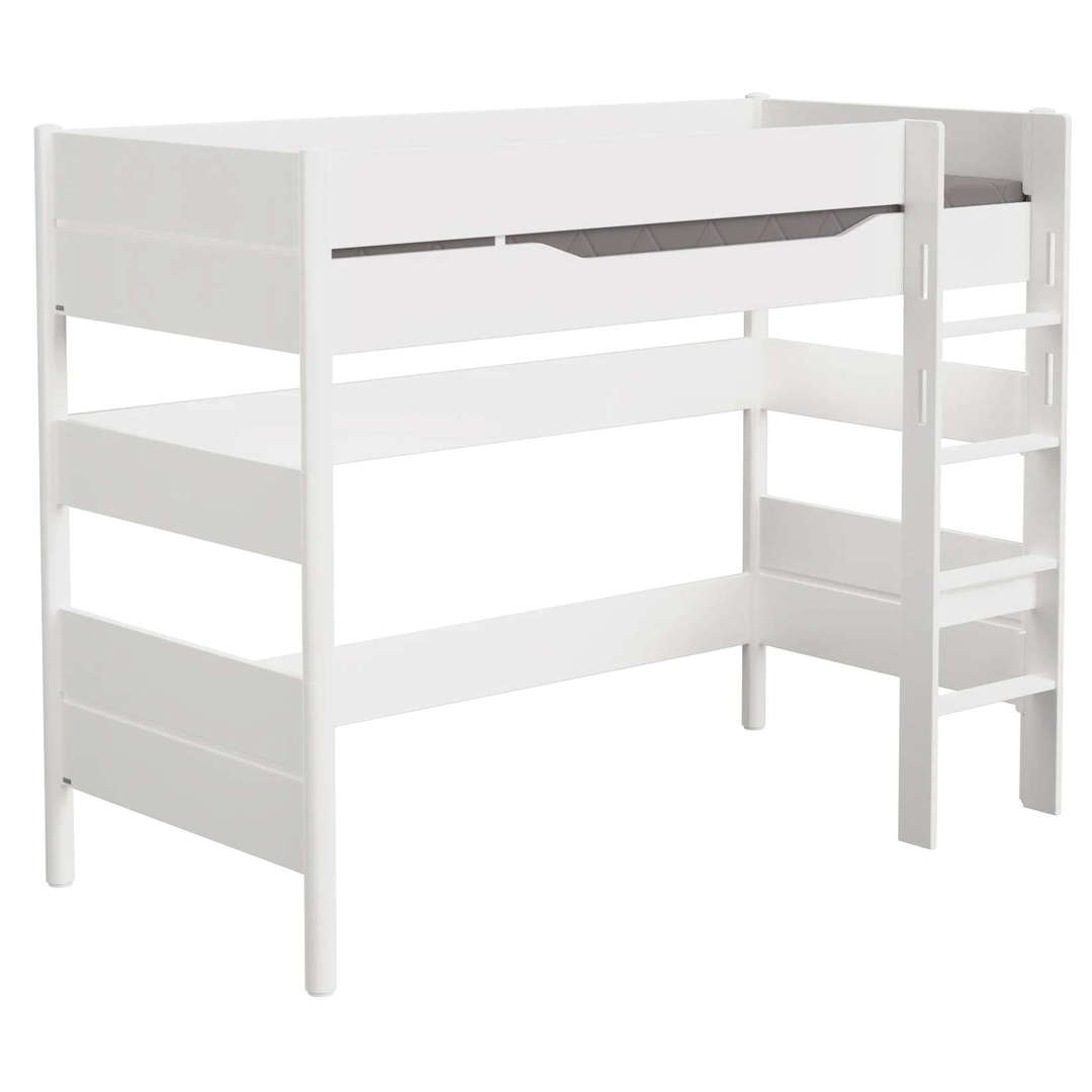 Mittelhohes Bett Ylvie Weiss, mit gerader Leiter, 90 x 200 cm