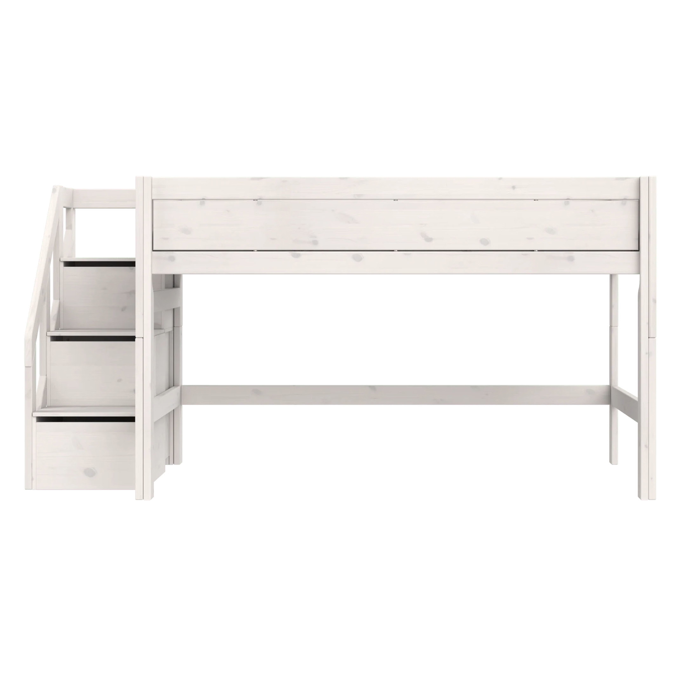 Halbhohes Bett mit Treppe 120x200cm Rollrost, Weiss lasiert #2